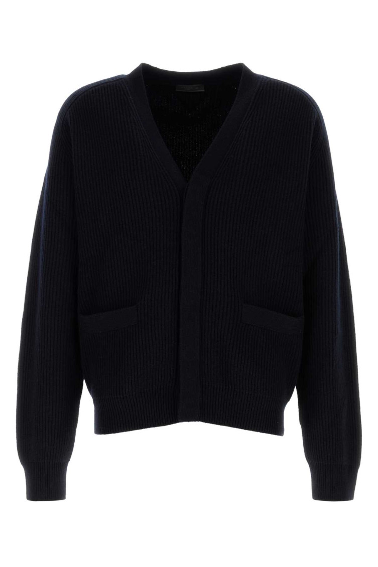 Prada Cashmere Cardigan Luxurious Front Pockets In Navy Blue
