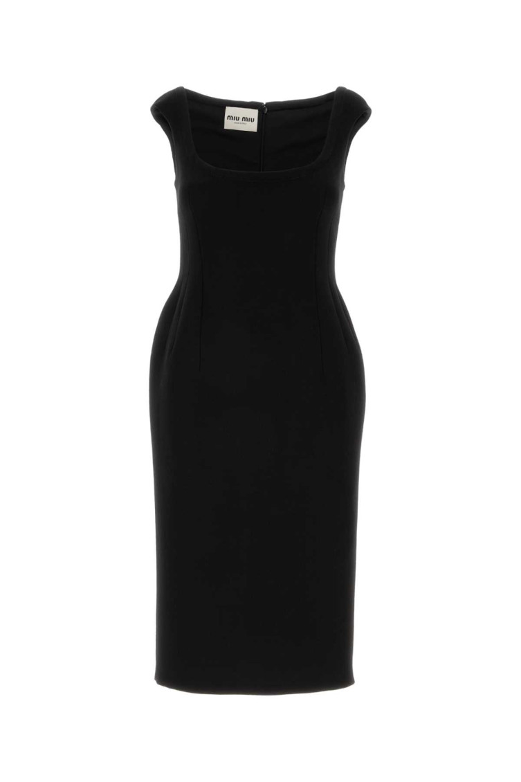 Shop Miu Miu Black Virgin Wool Midi Dress