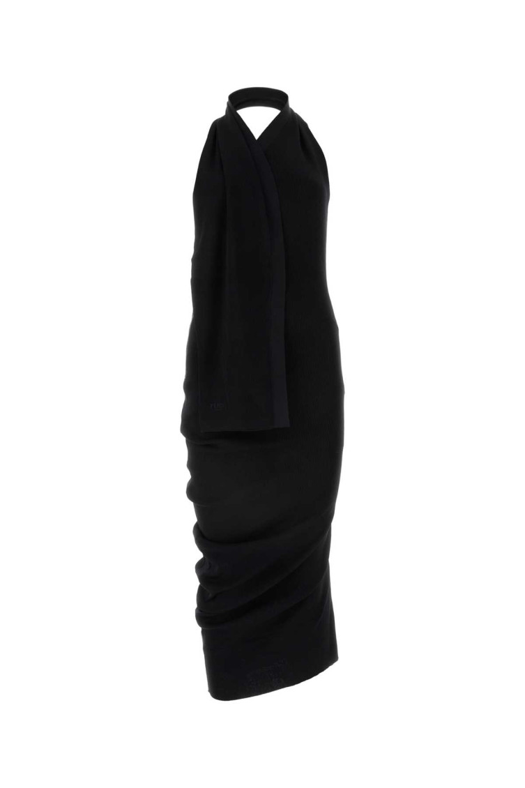 Fendi Halter Neckline Cotton Blend Dress In Black