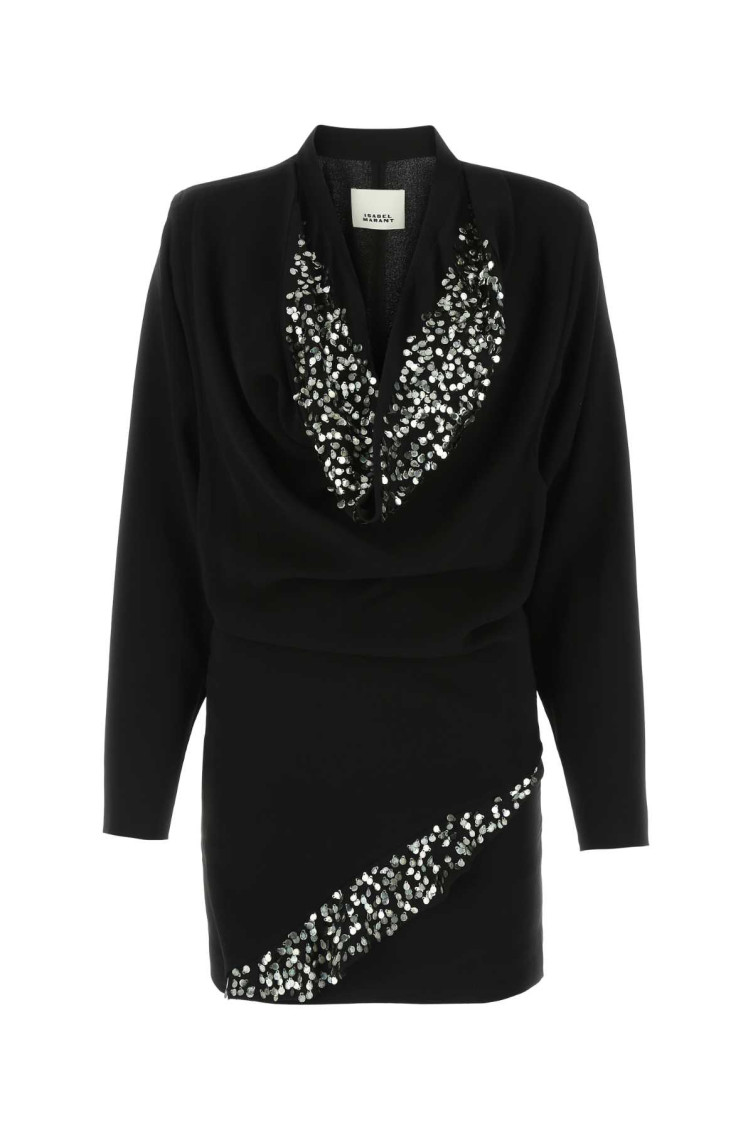 Isabel Marant Lazeli Draped Sequin-embellished Crepe Mini Dress In Black