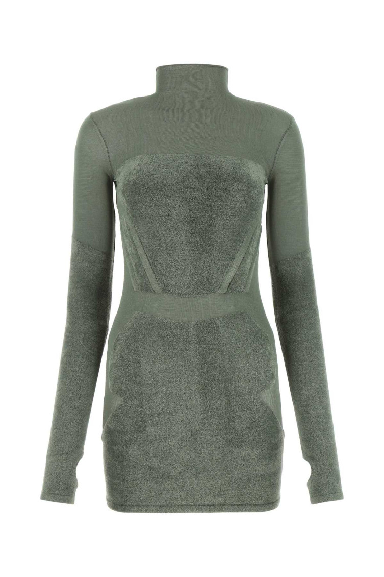 Dion Lee Chenille Intarsia Long-sleeved Mini Dress In Gray
