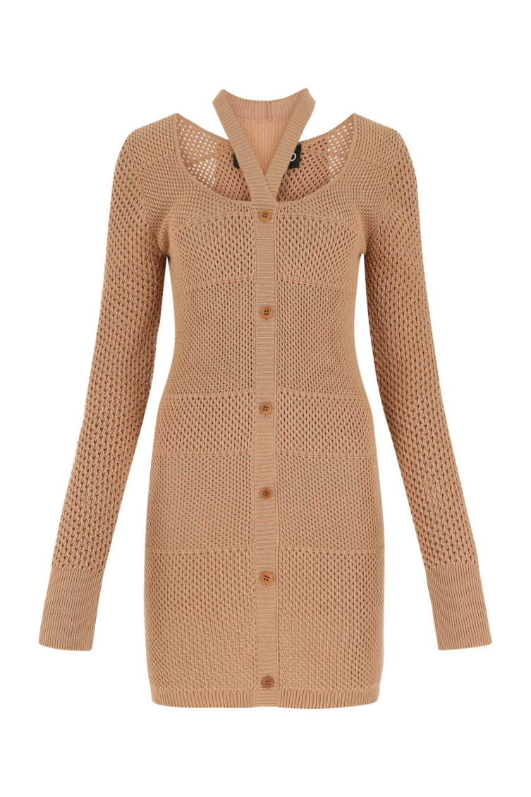 Andreädamo Andreadamo Biscuit Mesh Mini Dress In Brown