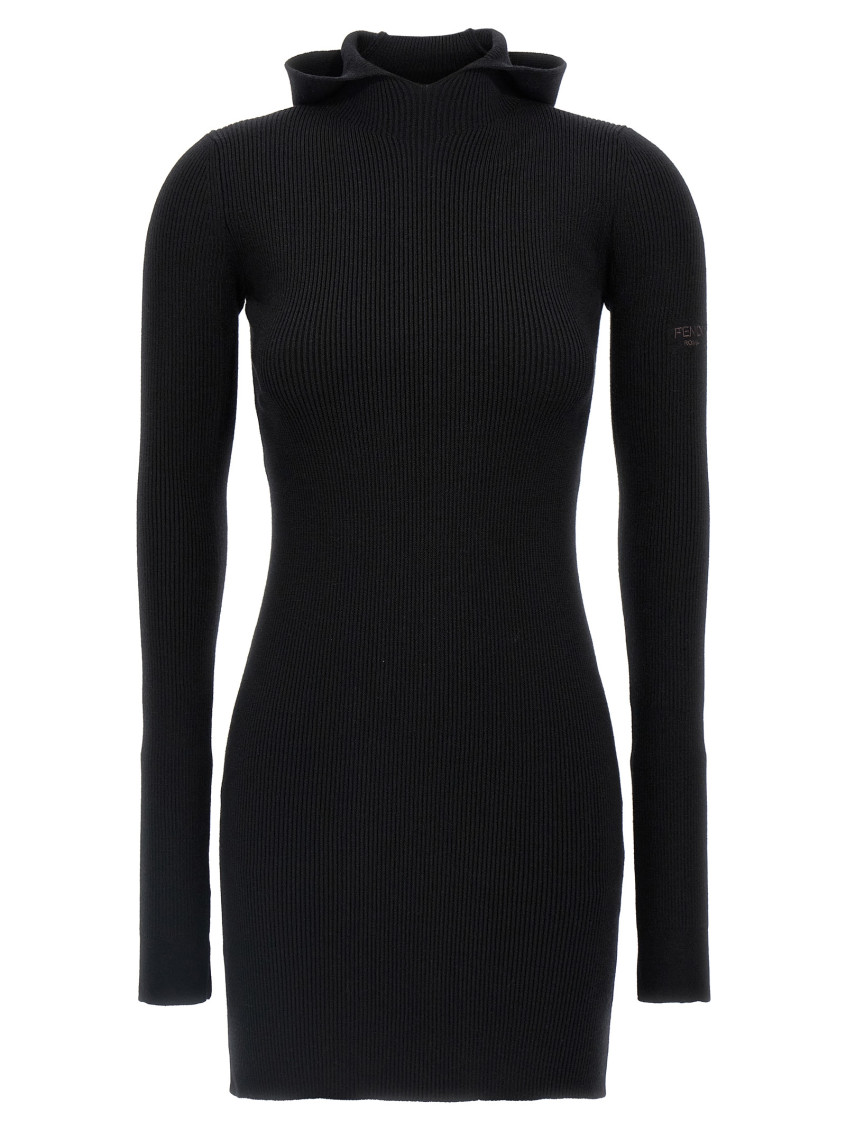 FENDI BLACK HOODED DRESS