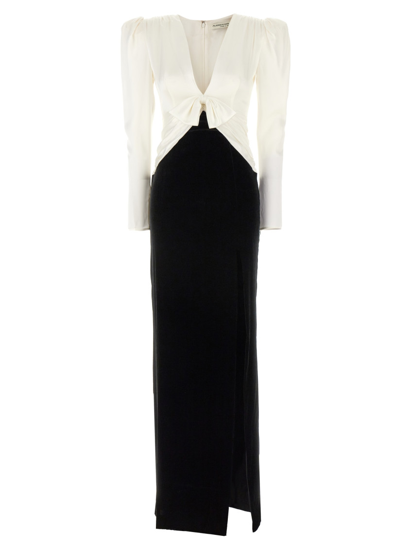 Shop Alessandra Rich Blackwhite Long Bow Dress