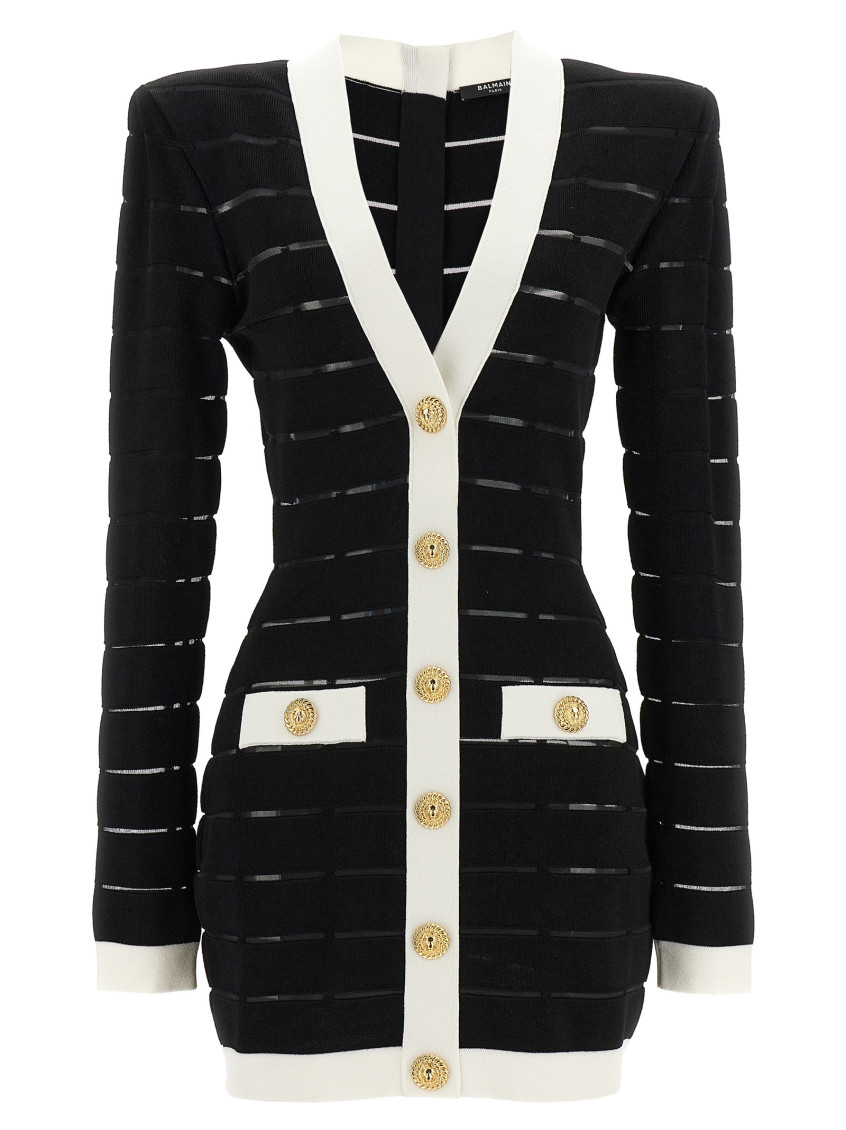 Balmain Button-embellishment Knitted Mini Dress In Black