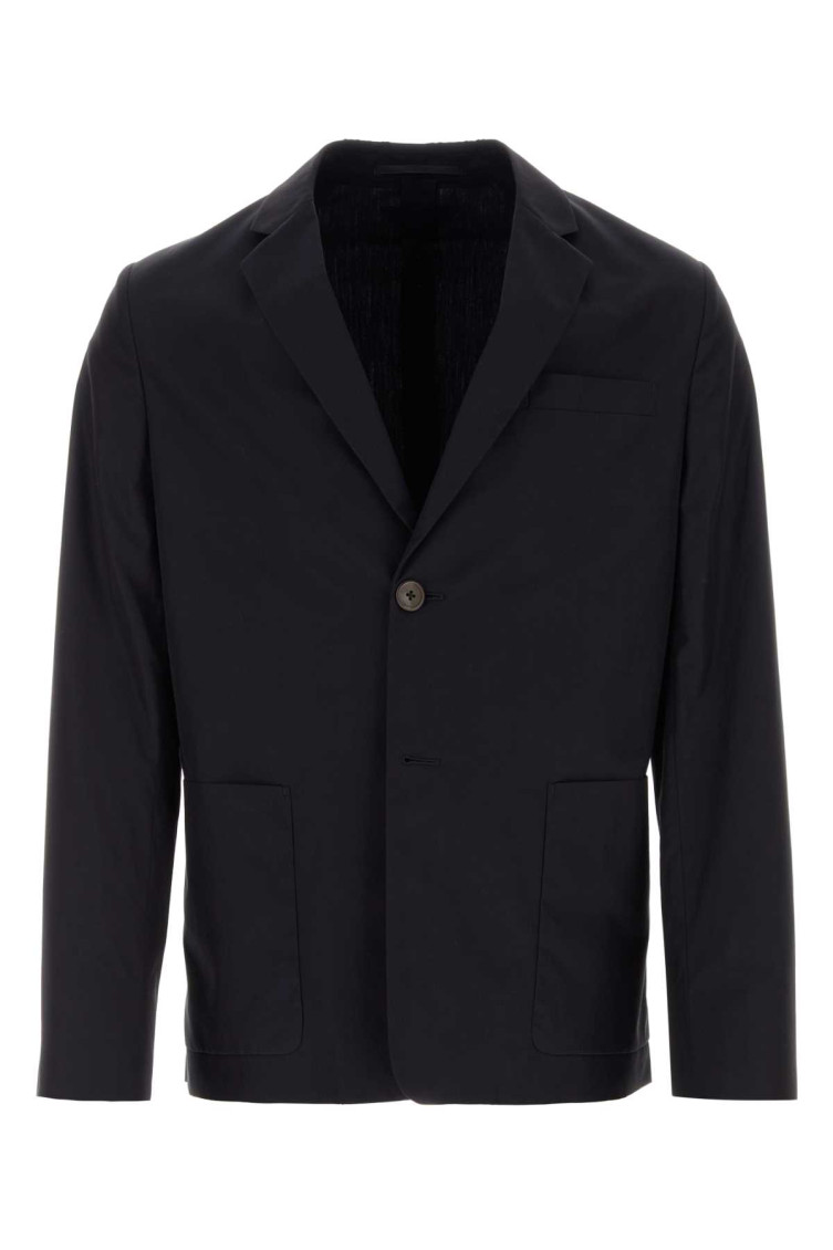 Prada Structured Cotton Blazer With Notch Lapels In Dark Blue