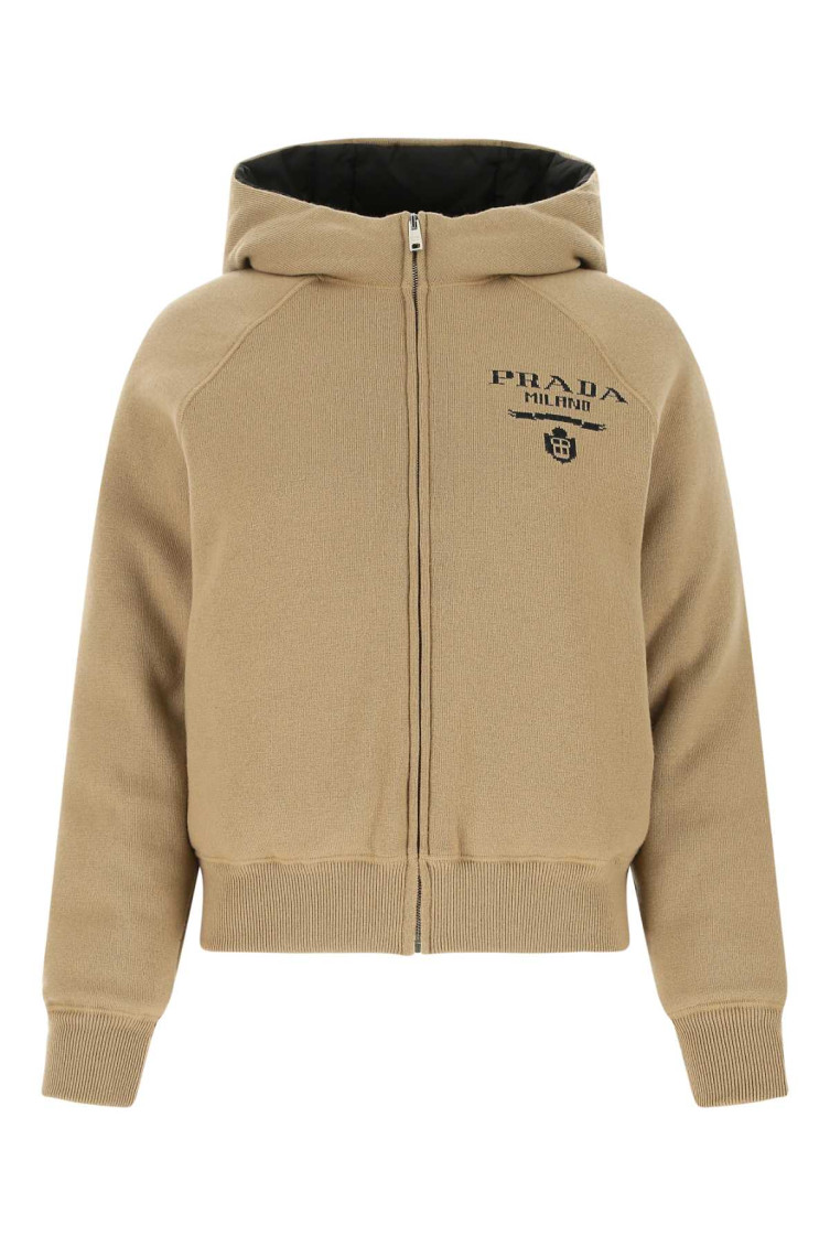 Prada Logo Zipper Casual Jacket In Light Brown