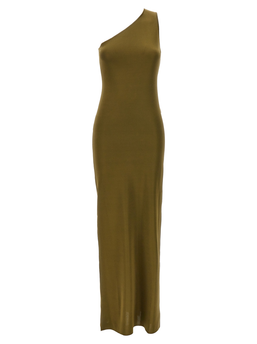 Saint Laurent Maxi One-shoulder Dress Fitted Silhouette In Green