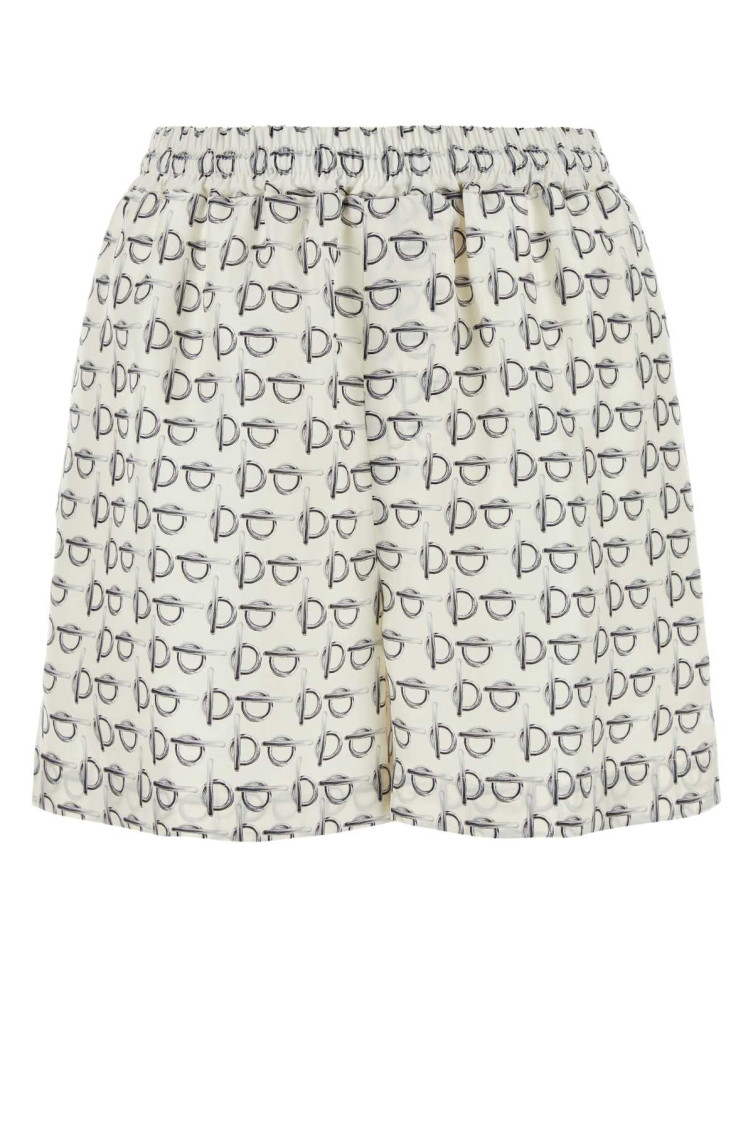 Burberry B Closure Print Silk Shorts In White