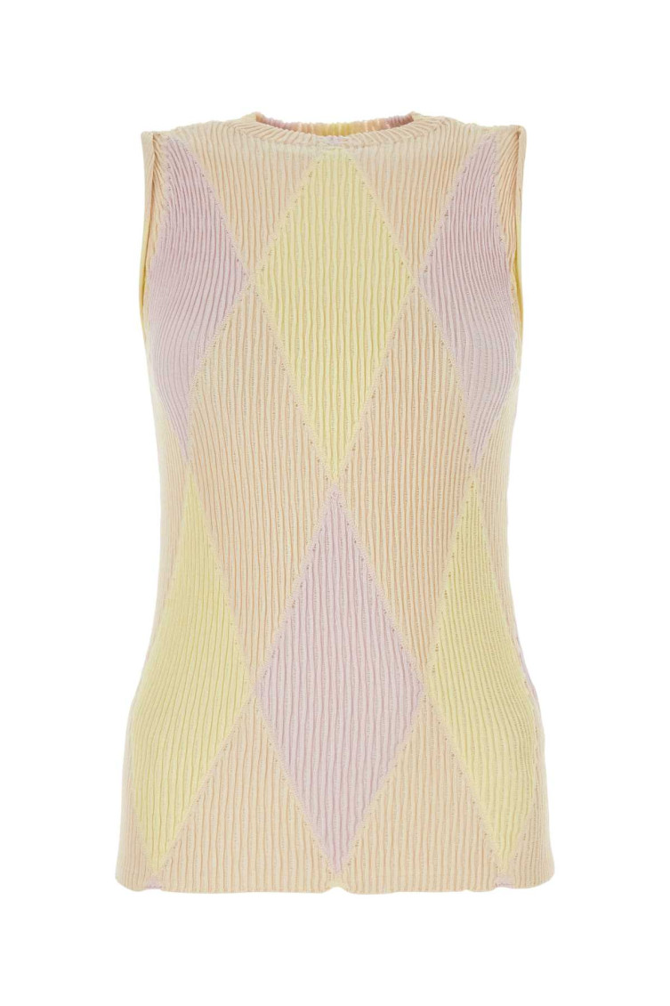 Burberry Crew-neck Argyle Intarsia-knit Top In Multicolor