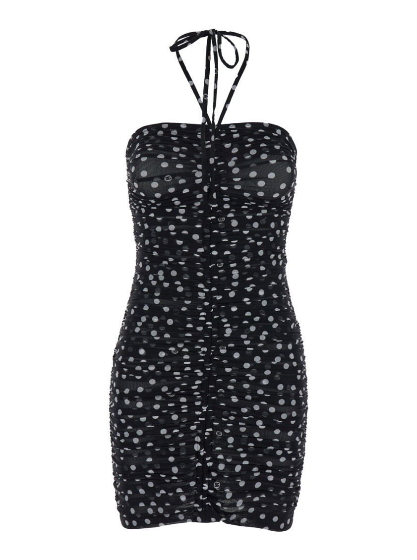 【関税＆送料込み】Dolce & Gabbana Mini Black Draped Dress Dolce & Gabbana Black Mini Draped Dress With Polka Dots