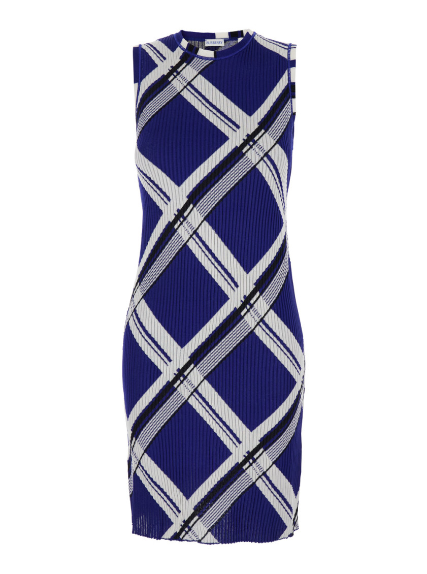 Shop Burberry Blue Check Motif Silk Dress