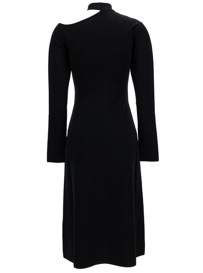 Ferragamo Midi Black Dress With Cut-out And Long Sleeve In Viscose Blend Woman In Black