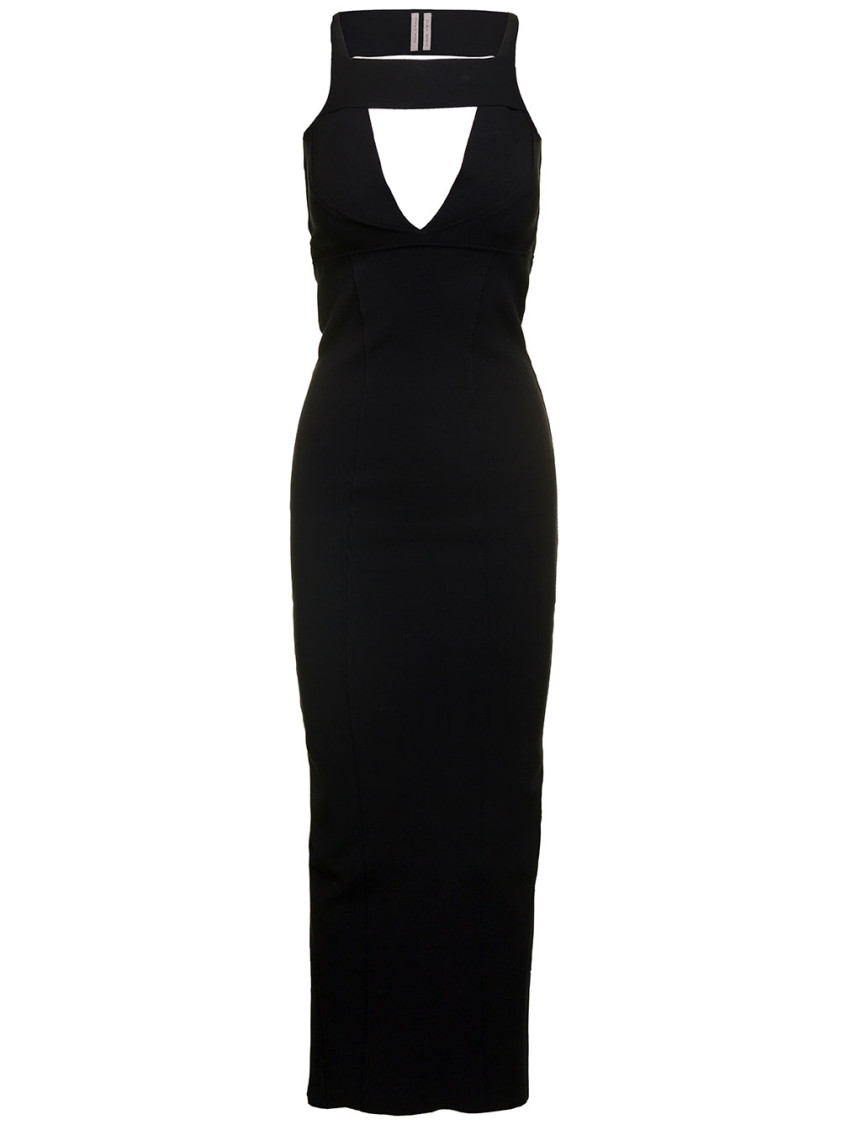 Rick Owens Maxi Black Dress With Cut-out In Viscose Blend Woman In Multi