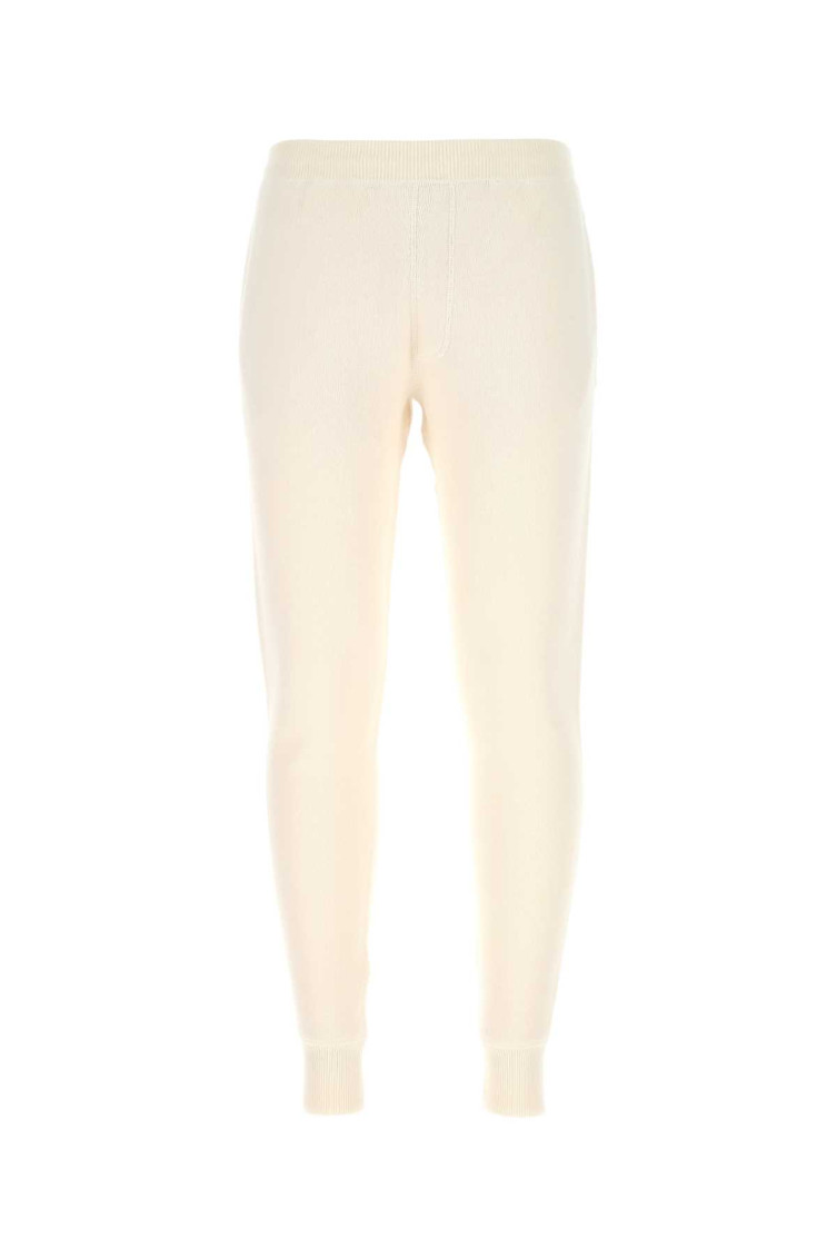 Prada Ribbed Waistband Cashmere Blend Joggers In Off White