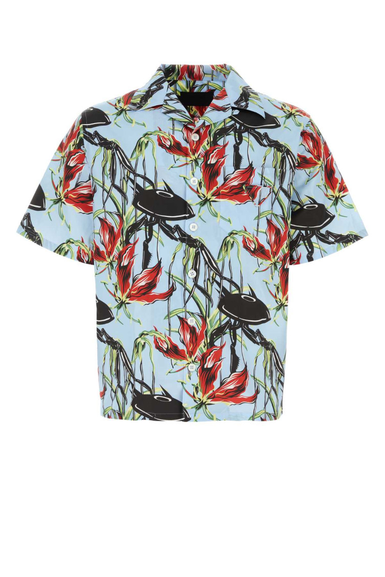 Prada Printed Poplin Shirt In Multicolor