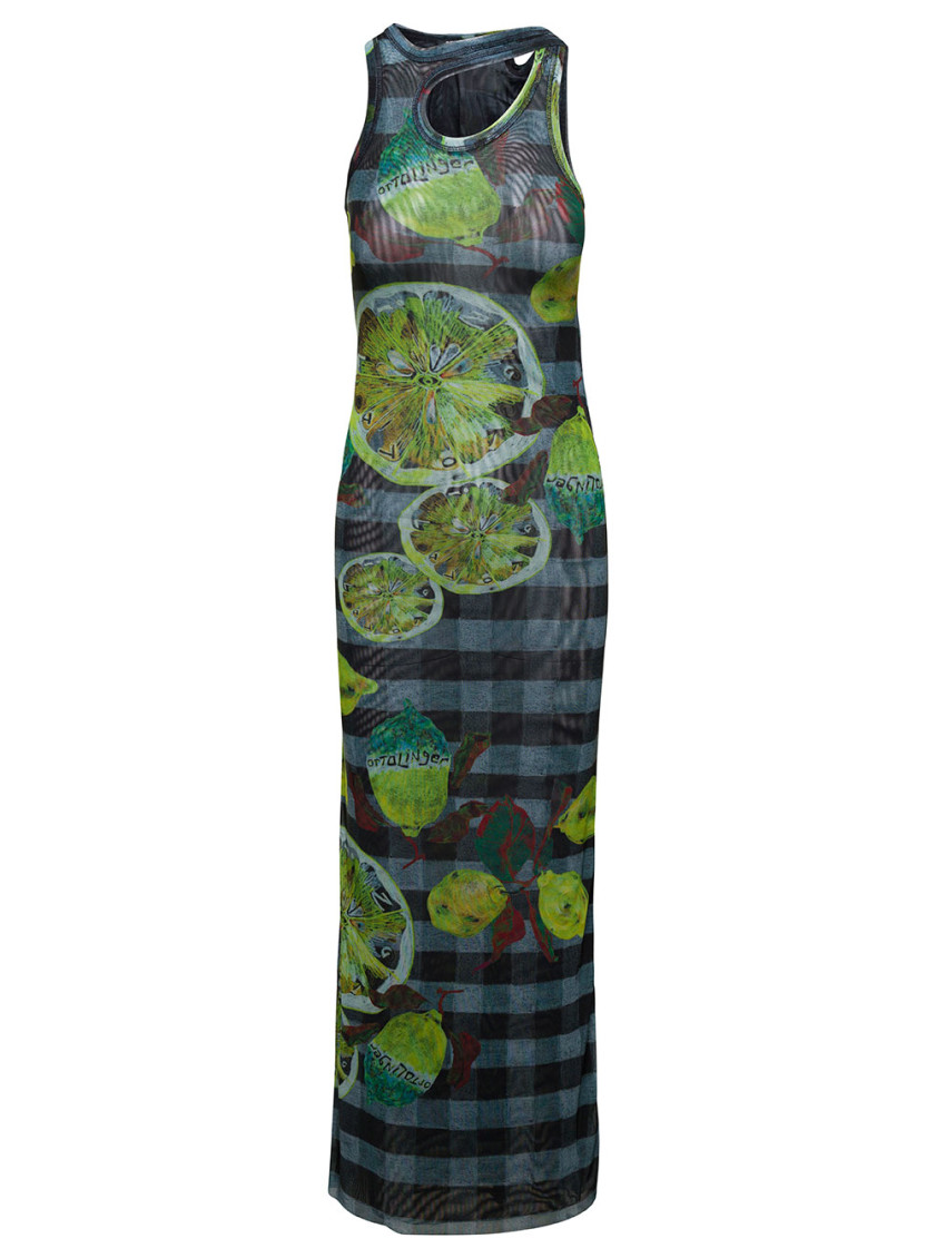 OTTOLINGER MULTICOLOR LONG ASYMMETRIC DRESS WITH CUT-OUT AND LEMON PRINT 