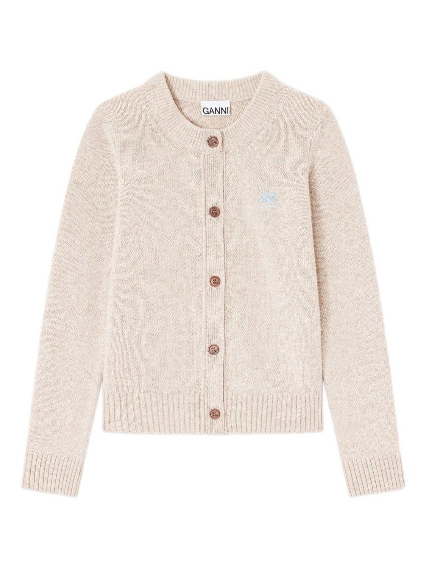 Ganni Beige Knitted Cardigan In Neutral