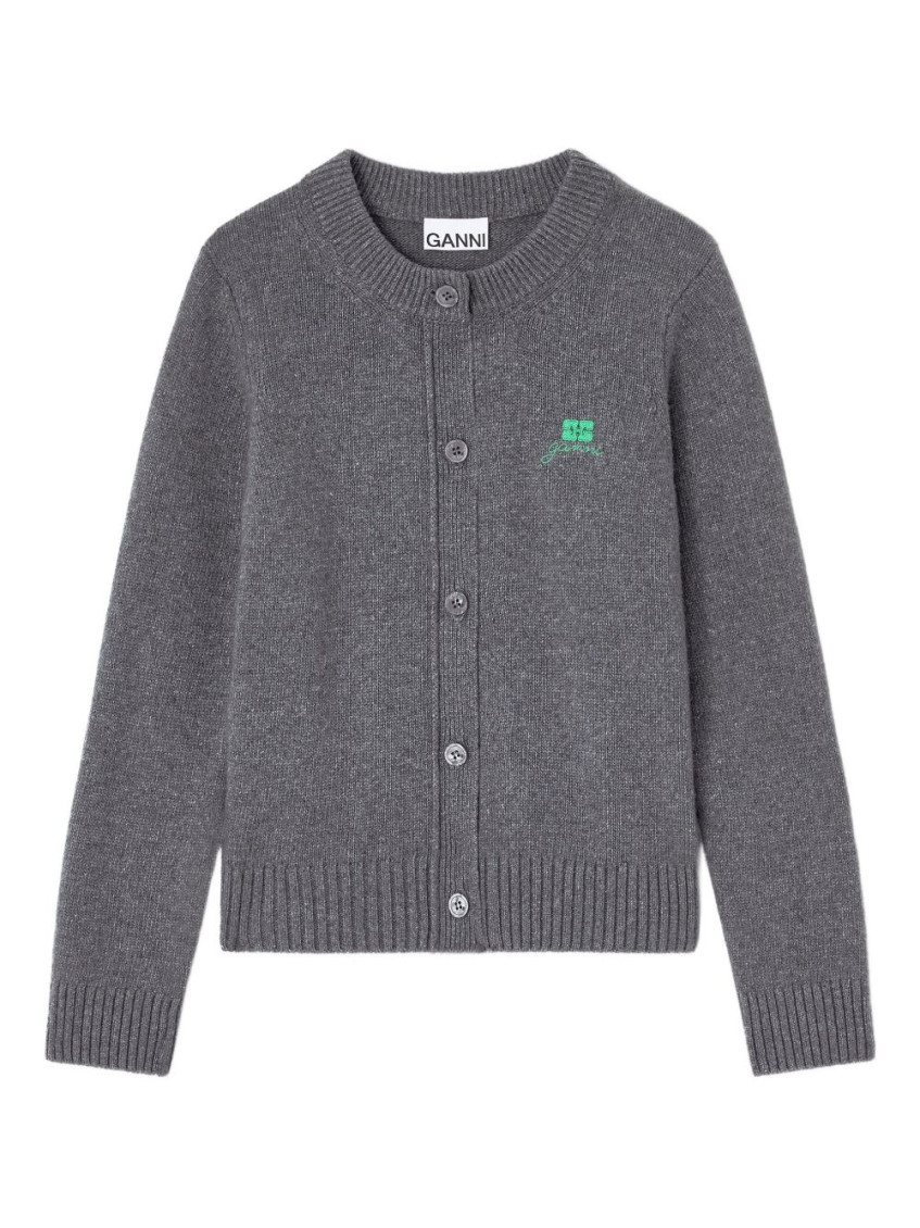 Ganni Future Knit Cardigan Crewneck In Gray