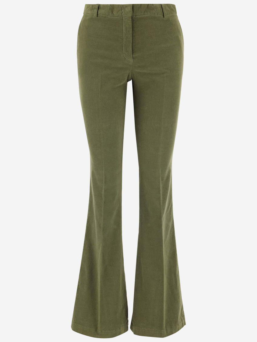 Ql2 Donna Dark Green STRETCH COTTON FLARED PANTS for Women Online
