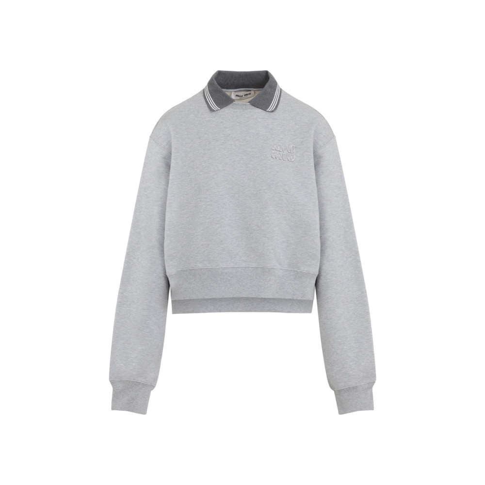 Miu Miu Grey Collar Logo Sweatshirt In Gray