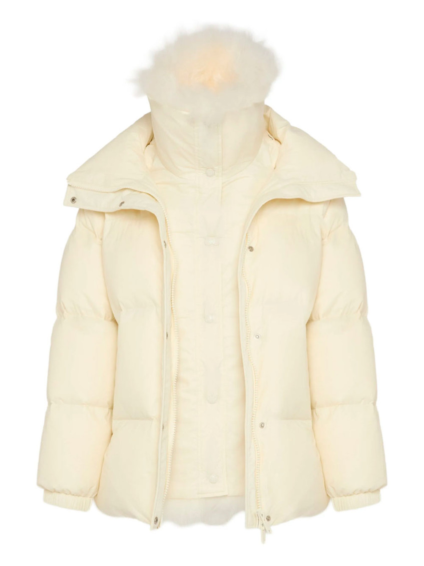 Yves Salomon Beige Trim Puffer Jacket In Neutral