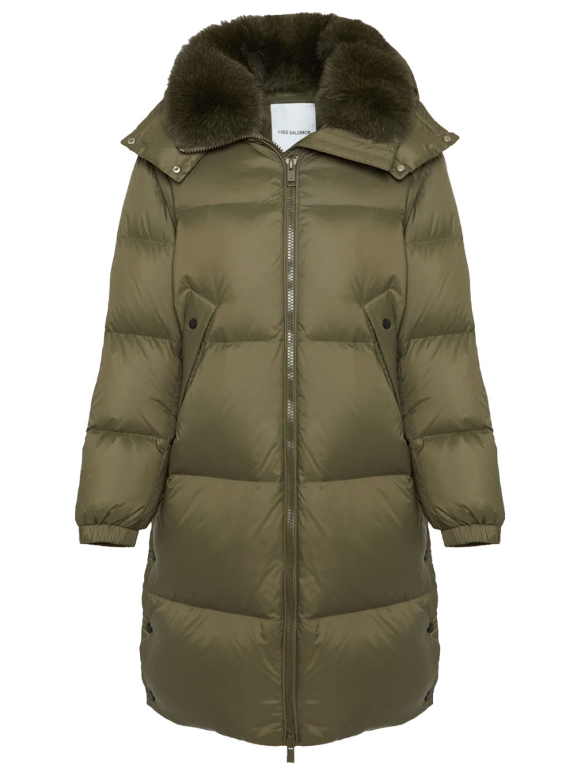 Yves Salomon 7 8 Down Jacket Fox Fur Collar In Green