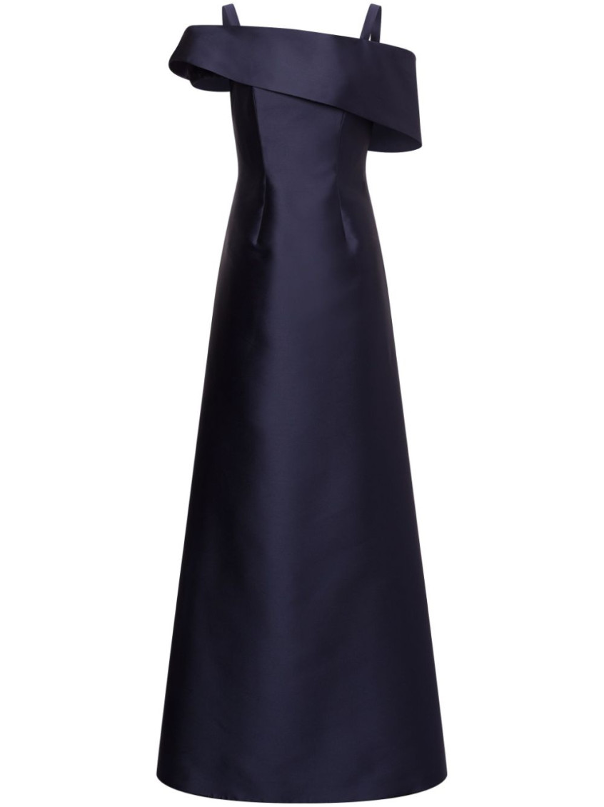 Alberta Ferretti Floor-length Silk Mikado Maxi Dress With Ruffle Hem In Navy Blue