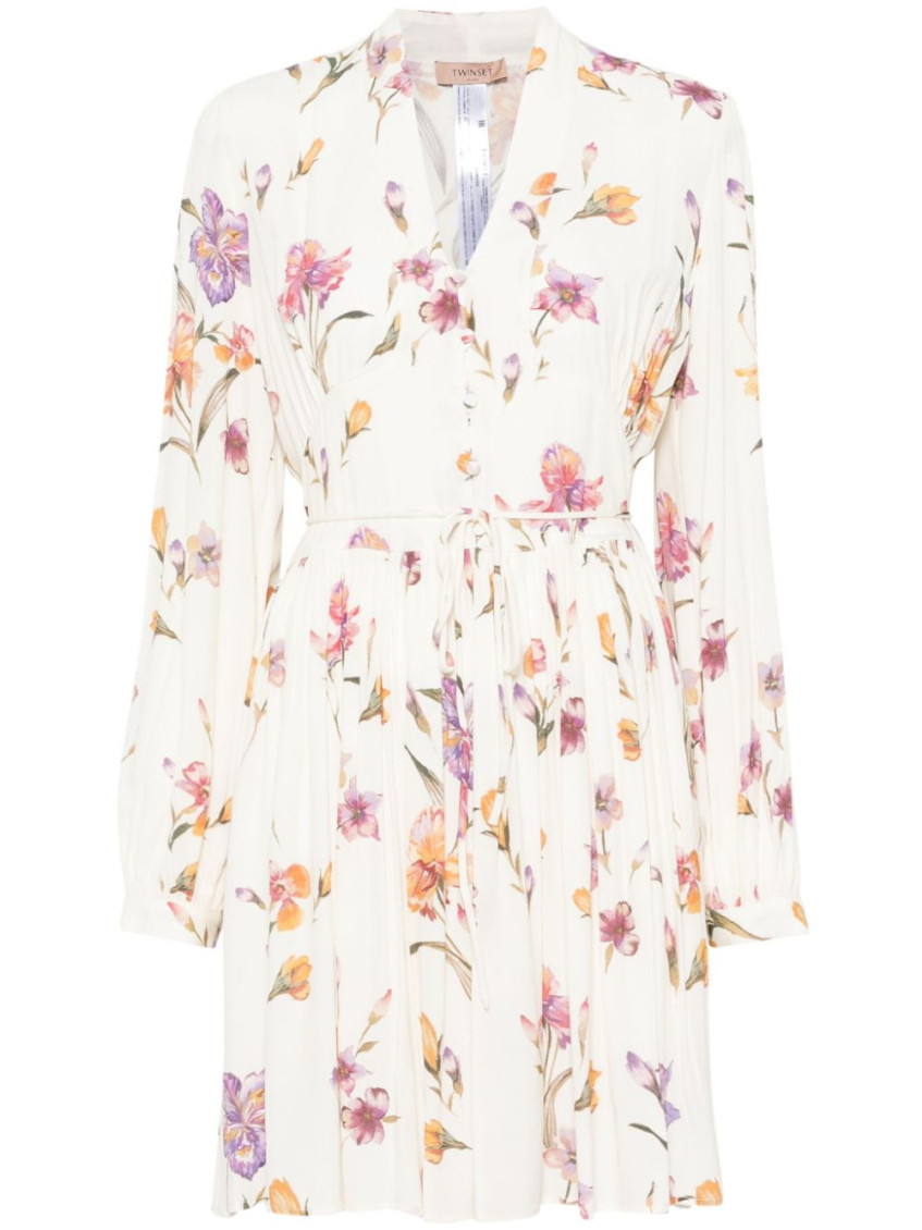 Twinset Twin-set Neutrals Floral Print Mini Dress In Multicolor