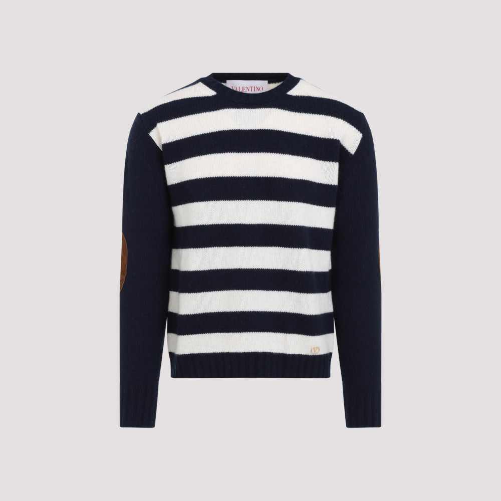 Shop Valentino Blue/white Wool And Cashmere Pullover In Multicolor