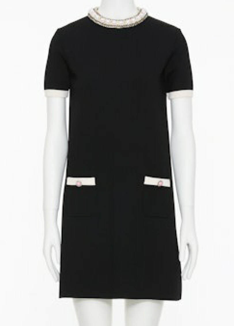 Valentino Tweed Embroidered Mini Dress With Patch Pockets In Black