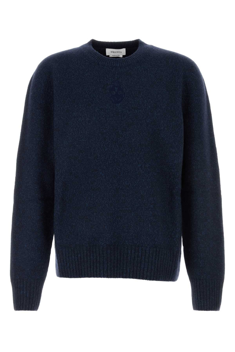 Alexander Mcqueen Men's Melange Wool Blend Sweater In Navy Blue