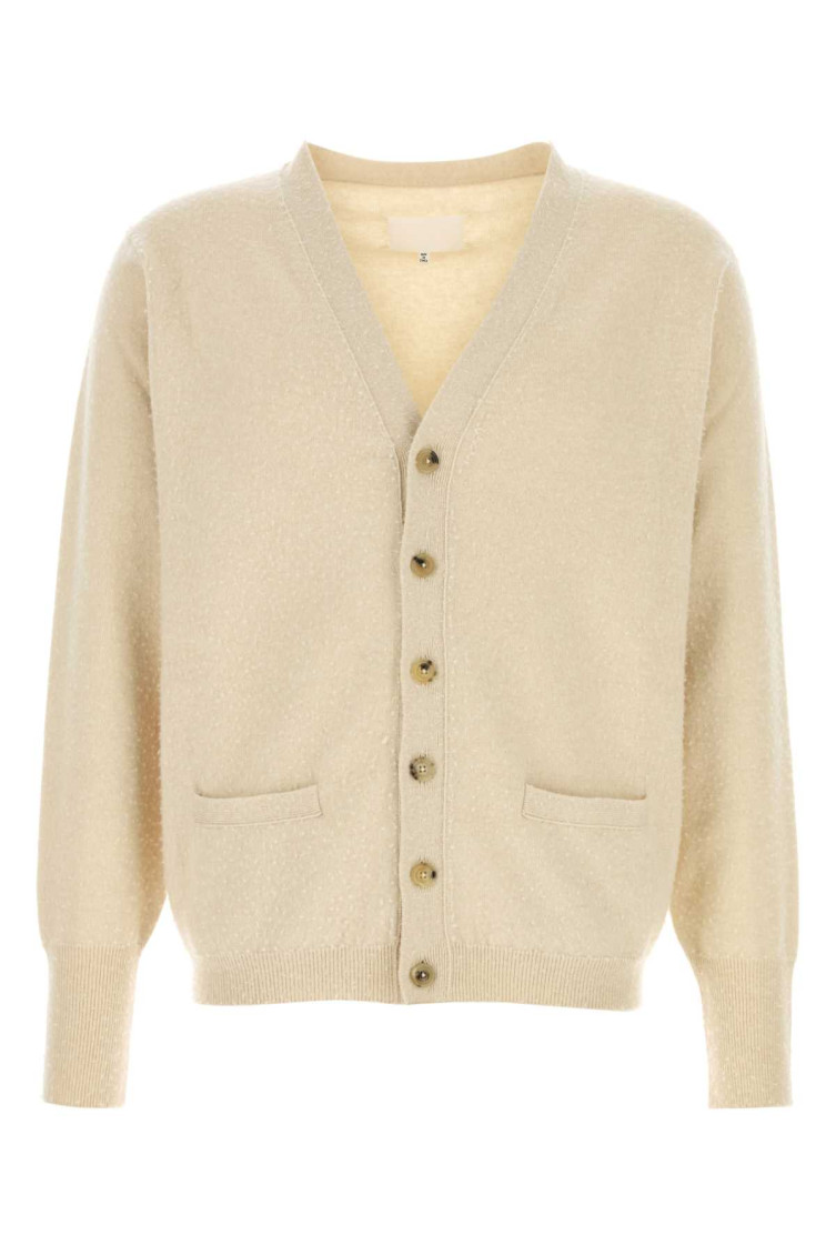 Shop Maison Margiela Beige Pilled Fine-knit Cardigan