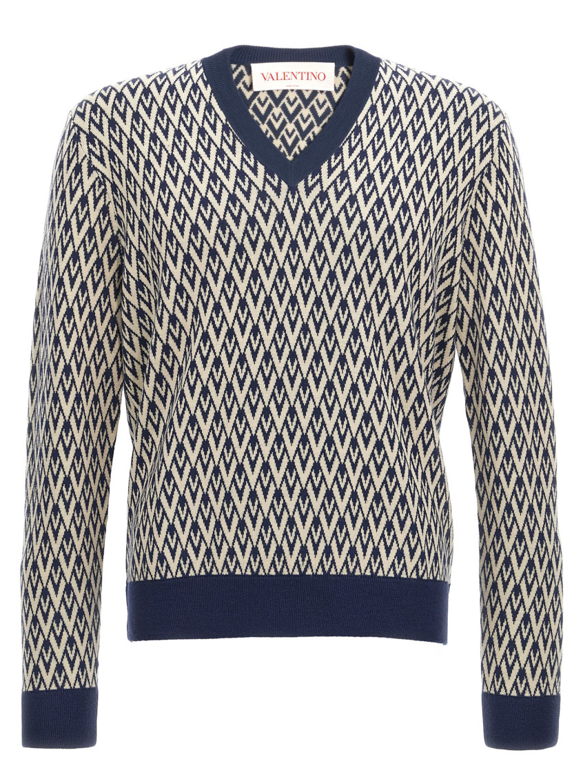 Valentino Wool Jumper With Toute La V Jacquard Pattern In Multicolor