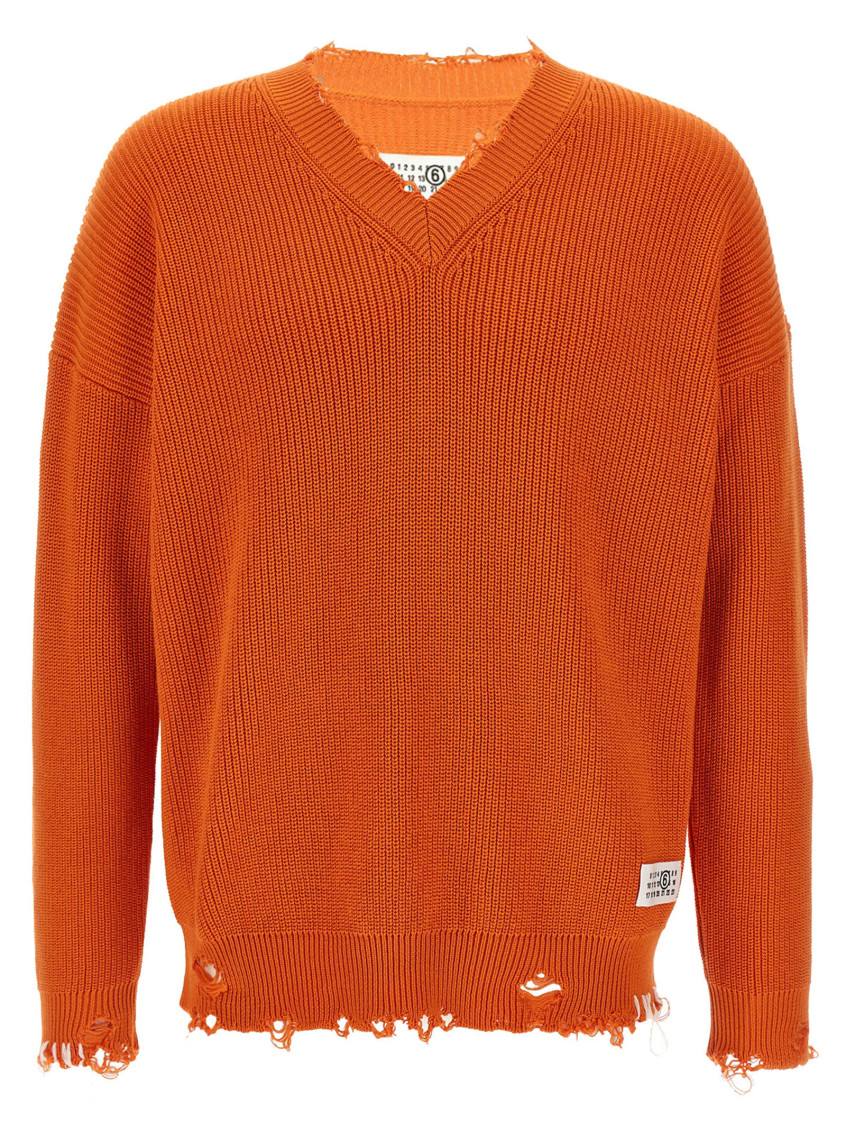 【送料&関税込】MM6 Maison Margiela Destroyed Sweater MM6 Maison Margiela Orange Destroyed sweater for Men Online