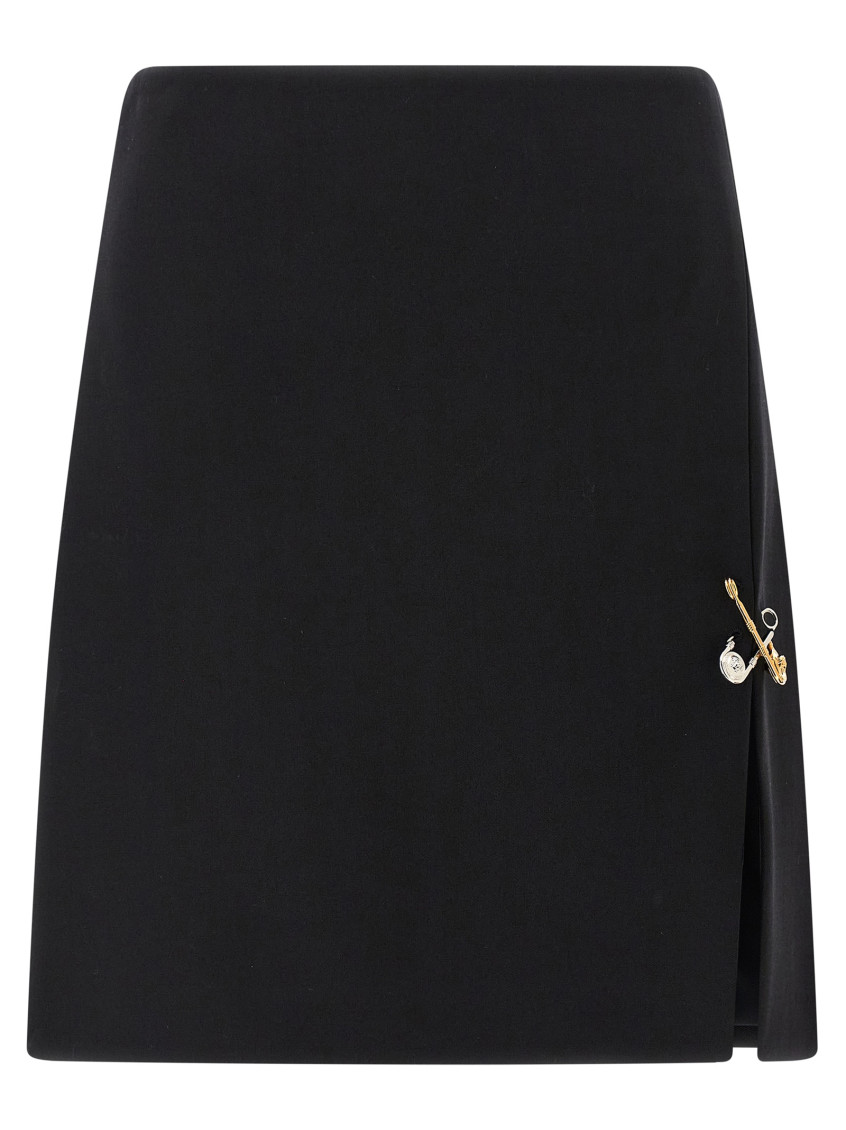 Versace Safety Pin A-line Wool Mini Skirt In Black