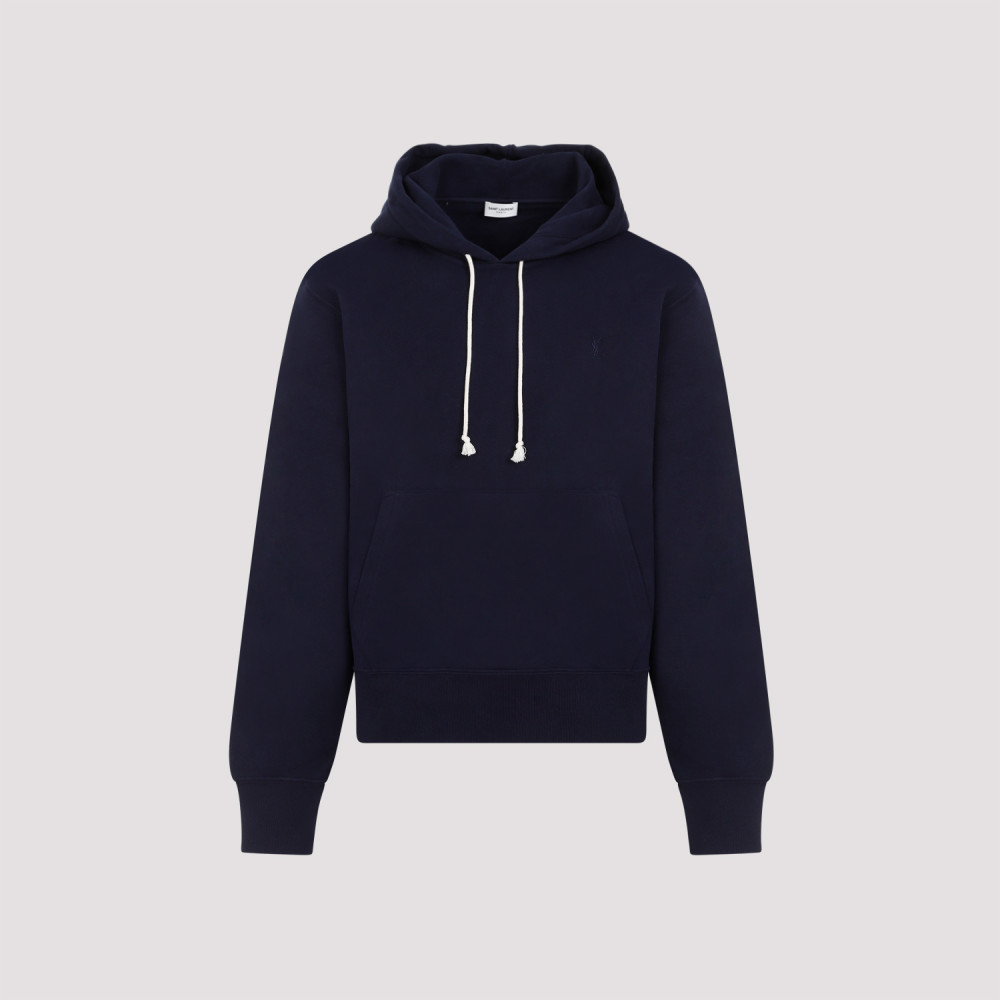 Saint Laurent Navy Blue Marine Cotton Hoodie In Navy Blue