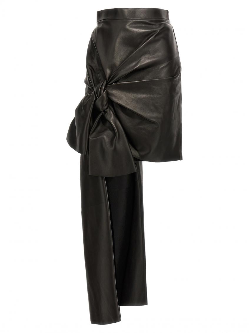 Alexander Mcqueen Bow-detailed Asymmetric Leather Skirt In Black