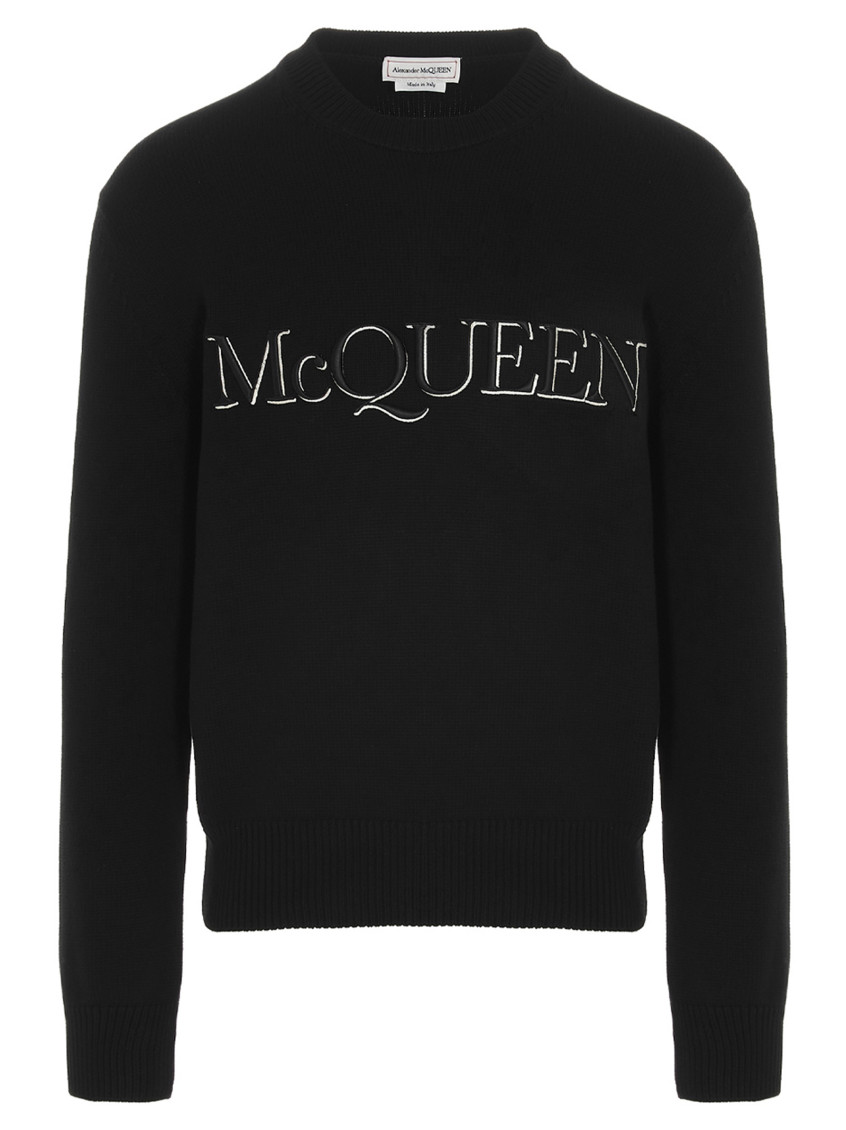 ★alexander mcqueen★ Logo Embroidered Man to Man Black 6887 Alexander Mcqueen Black Sweater with embroidered logo for