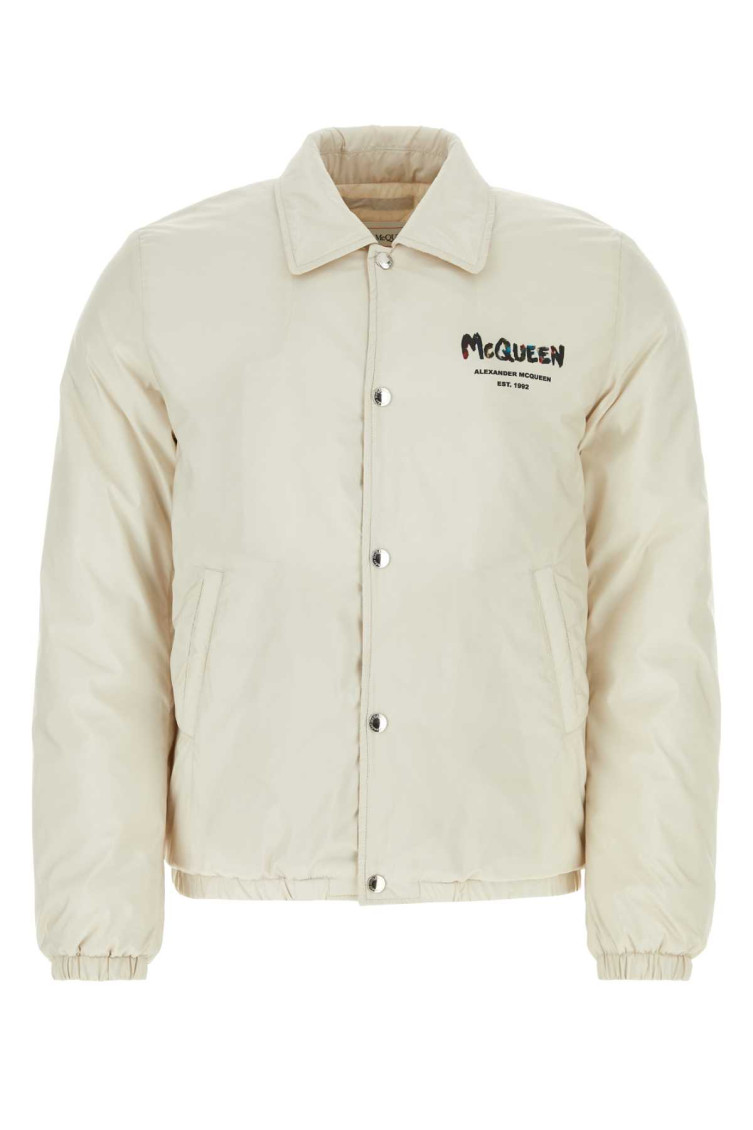 Shop Alexander Mcqueen Beige Logo Padded Jacket In White