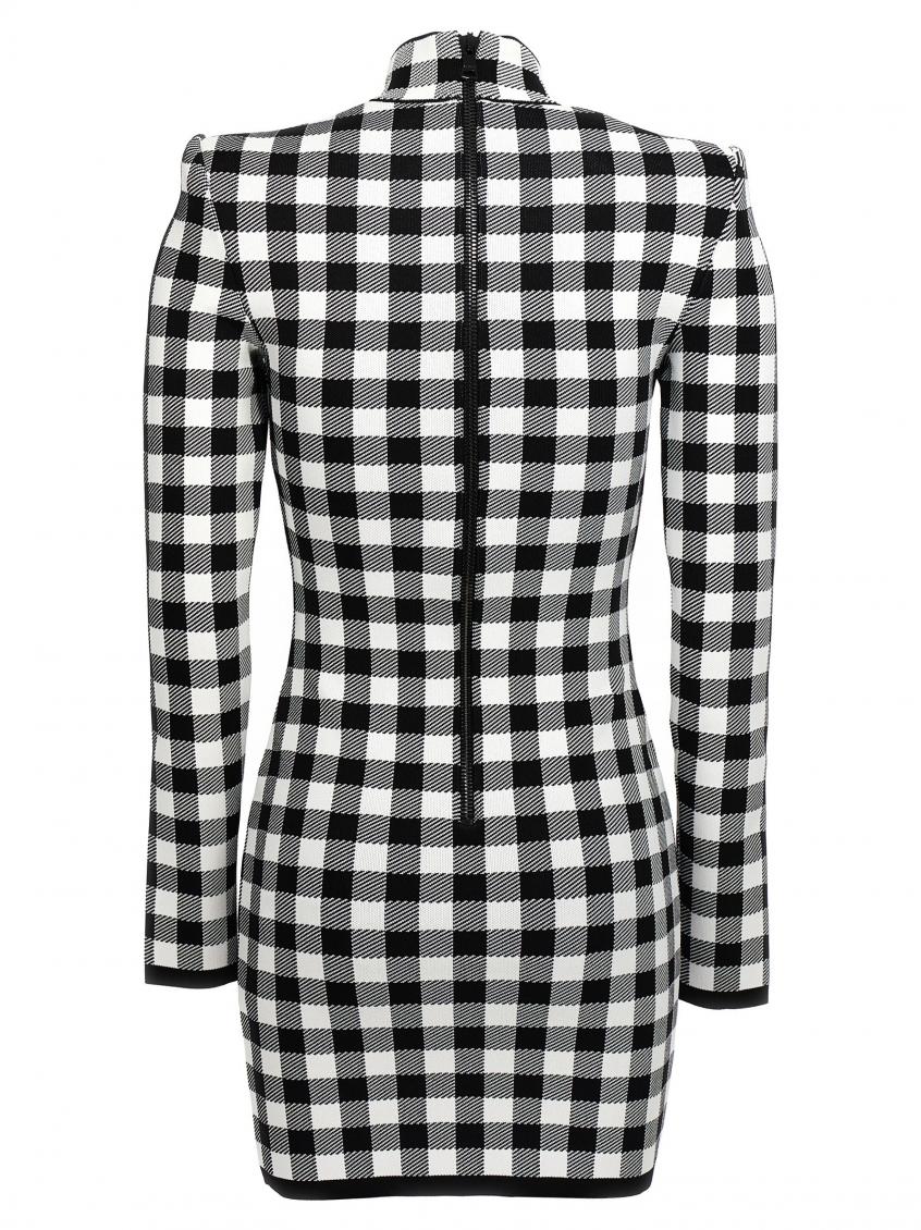 Balmain BlackWhite Vichy Knit Dress for Women Online USA at