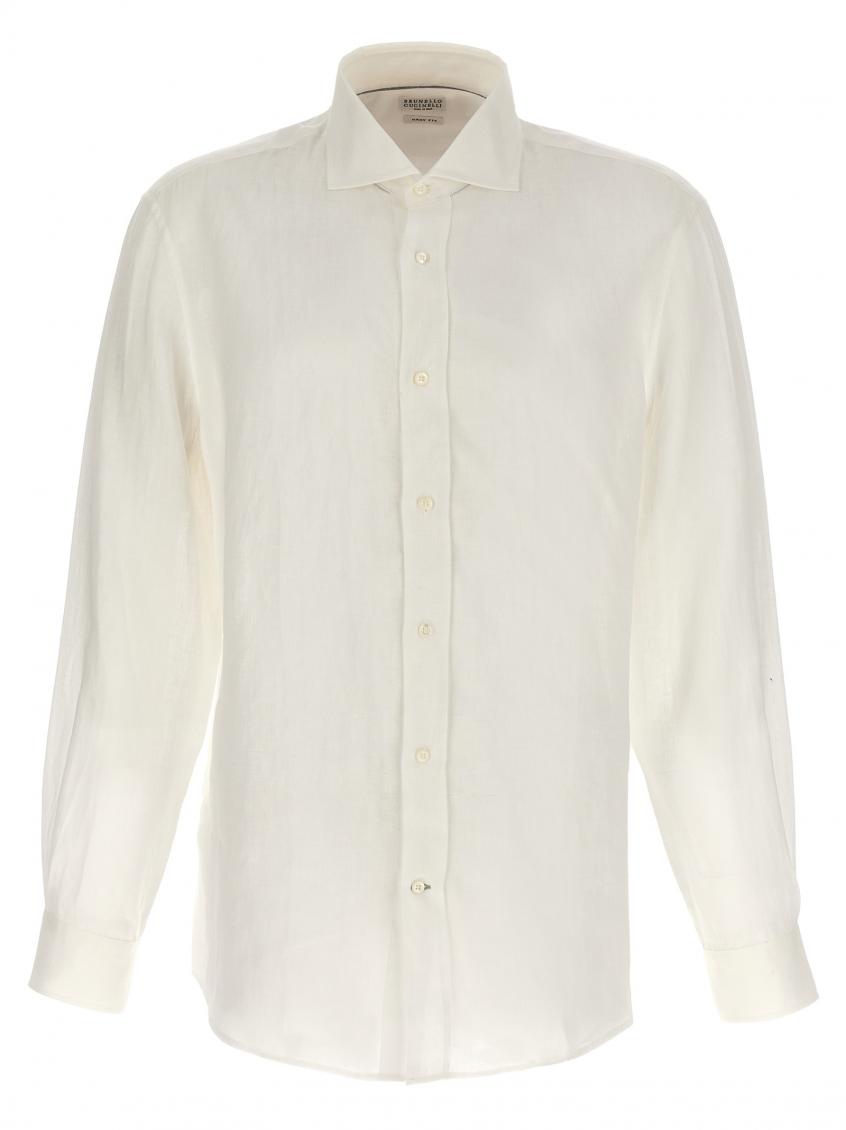 Shop Brunello Cucinelli White Linen Shirt