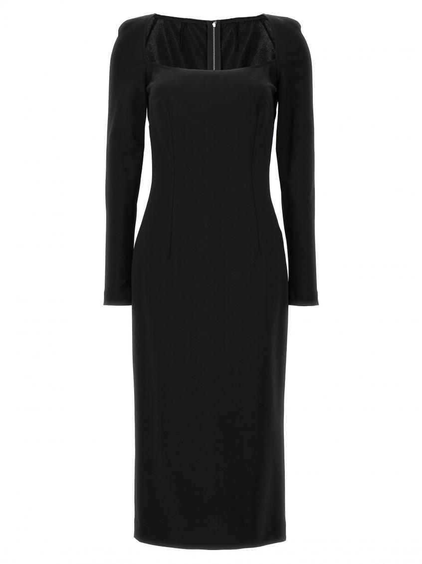 Dolce & Gabbana Long-sleeve Square-neck Midi Dress In Black