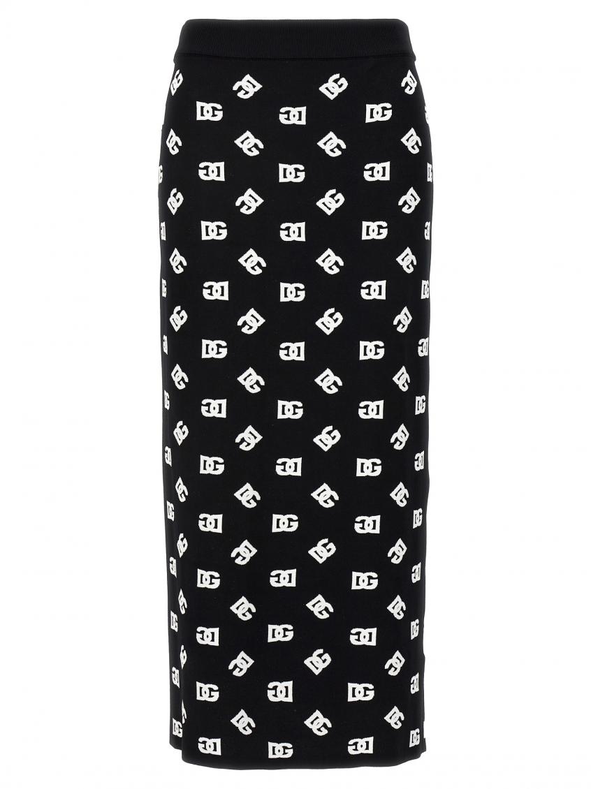 Dolce & Gabbana Chic Black Mambo Midi Skirt With White Pots In Blackwhite