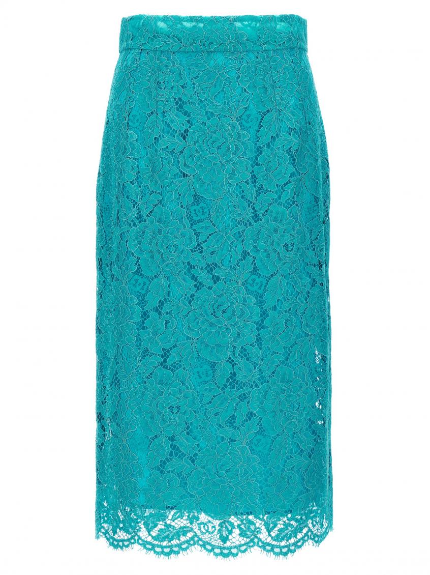 Dolce & Gabbana High-waisted Floral Lace Skirt In Light Blue