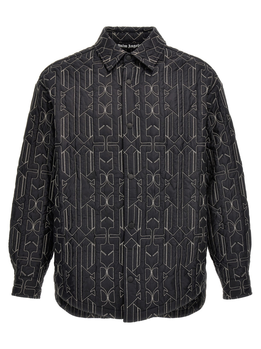 Palm Angels Quilted All Monogram Outerwear With Snap Buttons In Grey