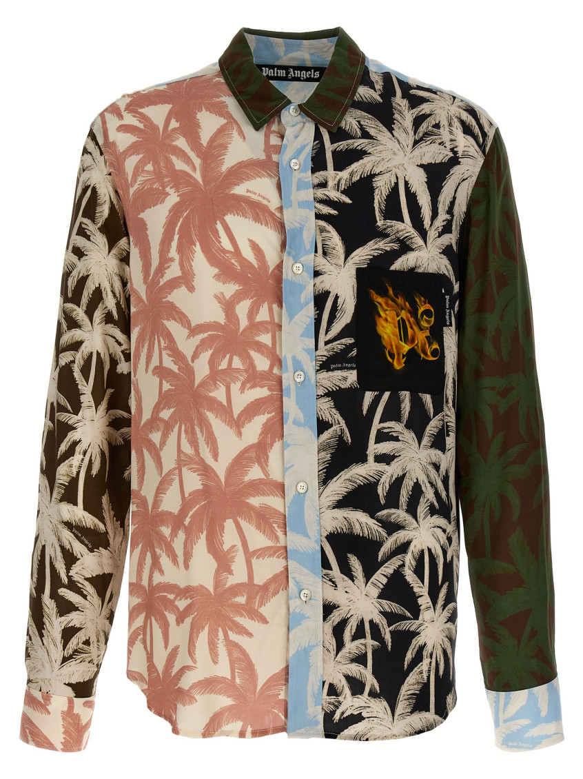 Shop Palm Angels Multicolor Patchwork Palms Shirt