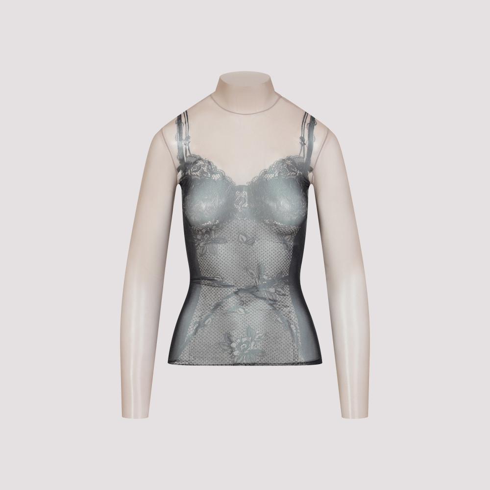 Shop Balenciaga Grey Mesh Top
