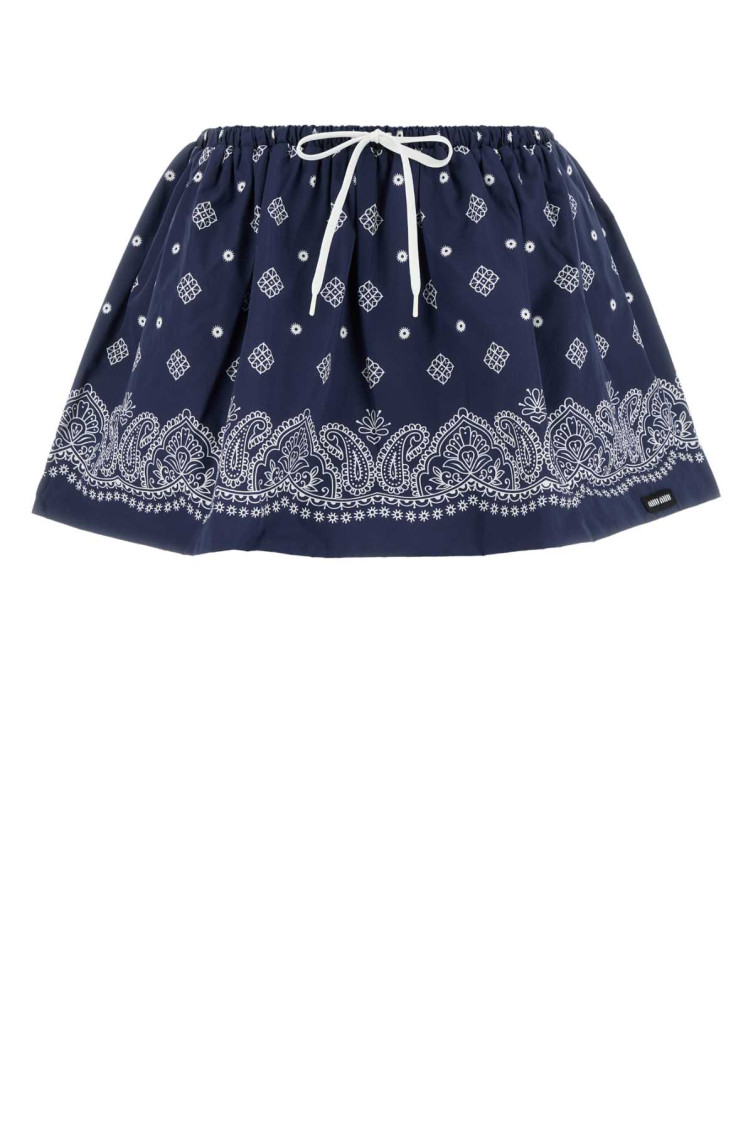 Shop Miu Miu Navy Blue Paisley-print Mini Skirt