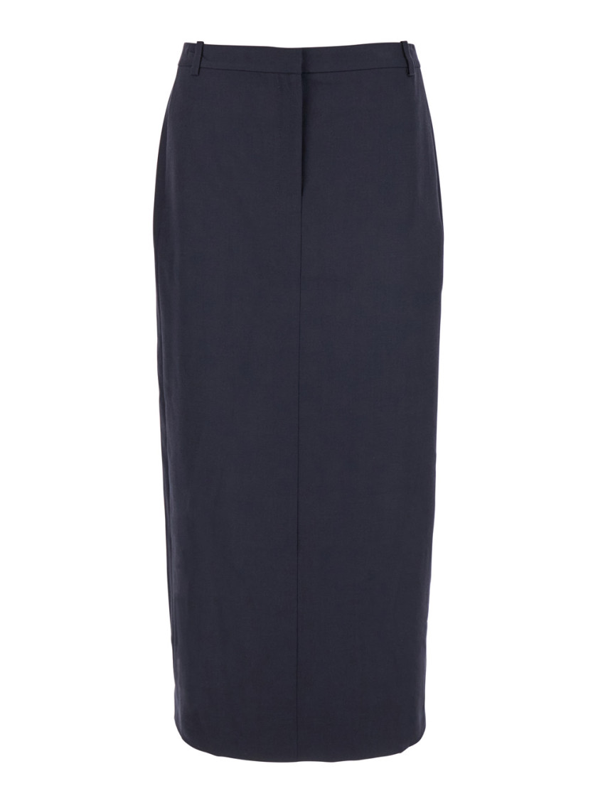 Theory Midi Grey Skirt With Slit In Blue
